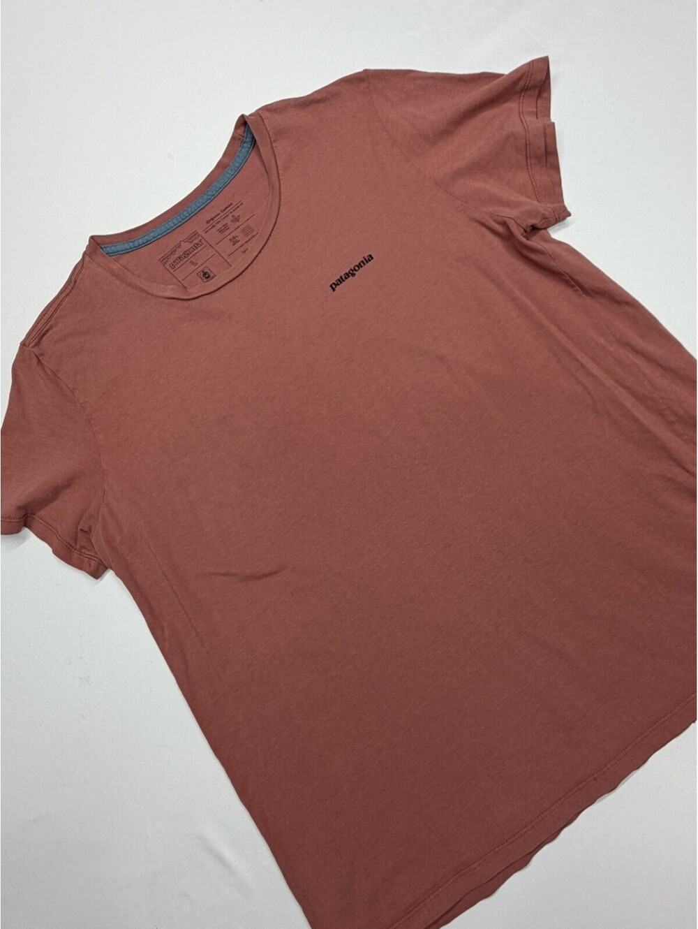 Patagonia Women's L Mission Organic Short Sleeve Pink Planet Spell Logo *flaw